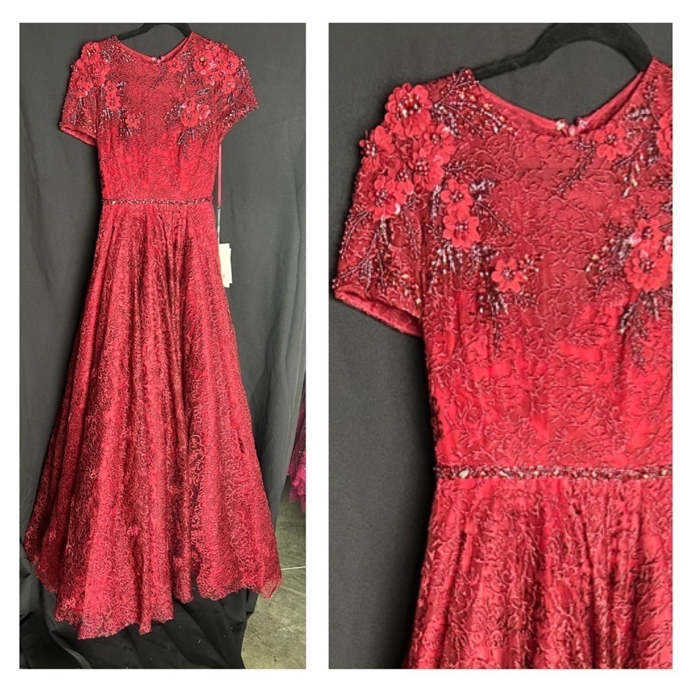 Mac Duggal 11216 NWT EMBELLISHED ILLUSION CAP SLEEVE A LINE GOWN